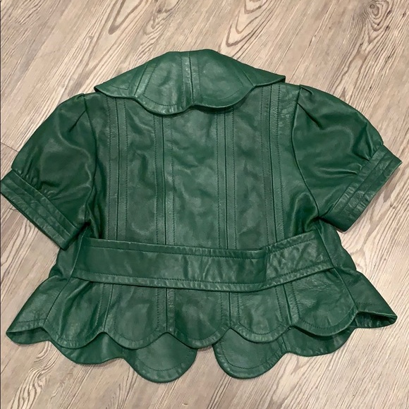 Tracy Reese crop green leather jacket - Picture 2 of 7
